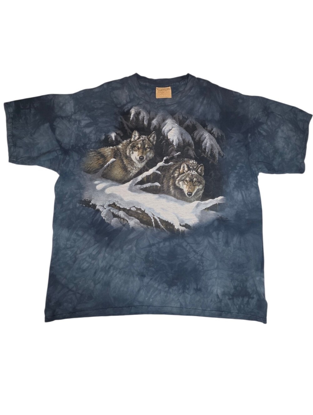 Vintage 90s Double Wolf Blue Tie-dye Shirt Casual Mens Top Retro Graphic Tee XL